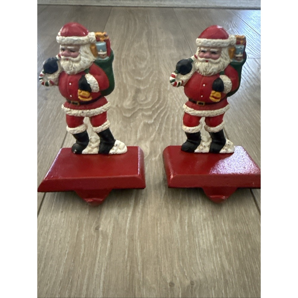 Santa Metal Christmas Holiday Heavy Cast Iron Stocking Hanger Vintage